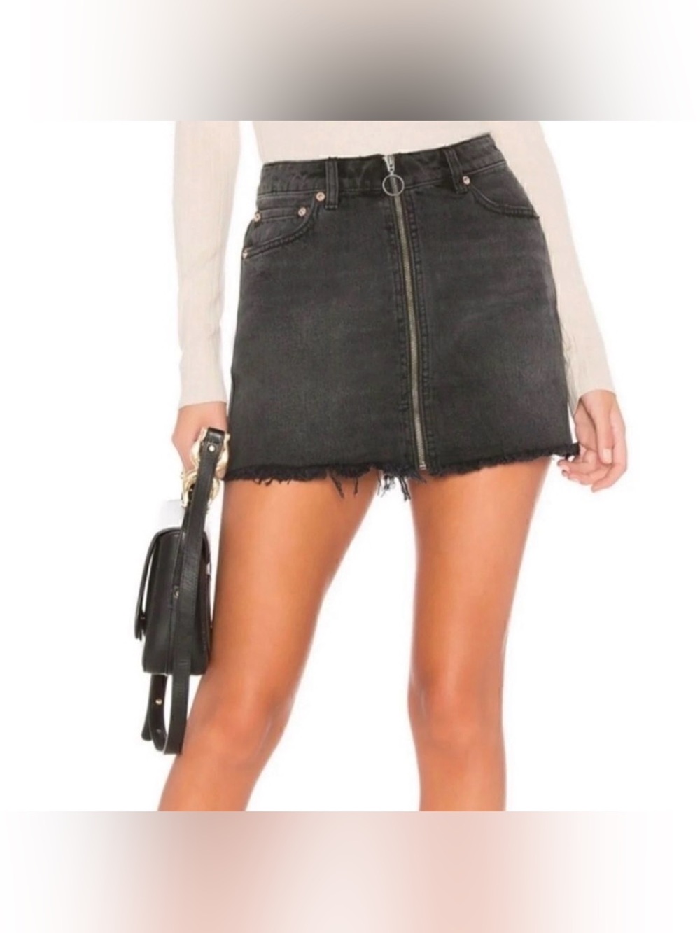 Free people REVOLVE Black Washed Denim Zip Mini Skirt